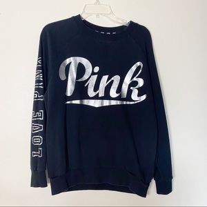 Pink Victoria’s Secret Black Crewneck Sweatshirt